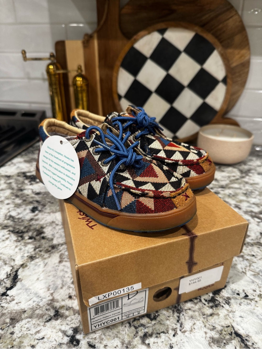 Twisted X Kids Geometric Canvas Sneakers - Blue Laces, Red & Tan Pattern